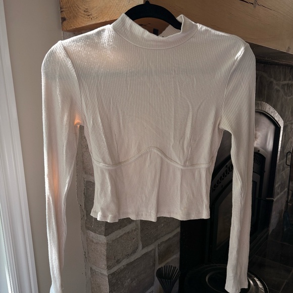 High Neck Ribbed Long Sleeve Top with Underbust Detail - Picture 1 of 3